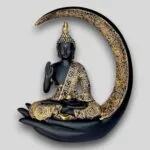 Black Moon Buddha Showpiece – 23 cm Meditating Buddha for Home Decor