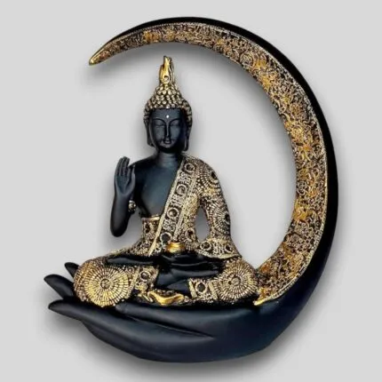 Black Moon Buddha Showpiece – 23 cm Meditating Buddha for Home Decor