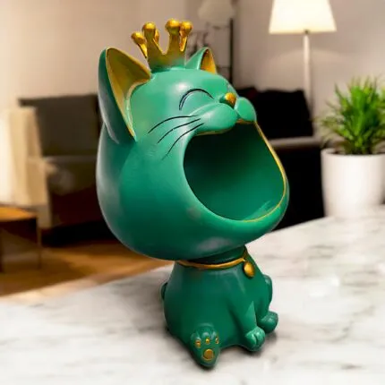 Premium Cat Showpiece Resin Figurine with Storage Organizer Tray – front view