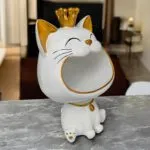 Premium Cat Showpiece Resin Figurine with Storage Organizer Tray – front view