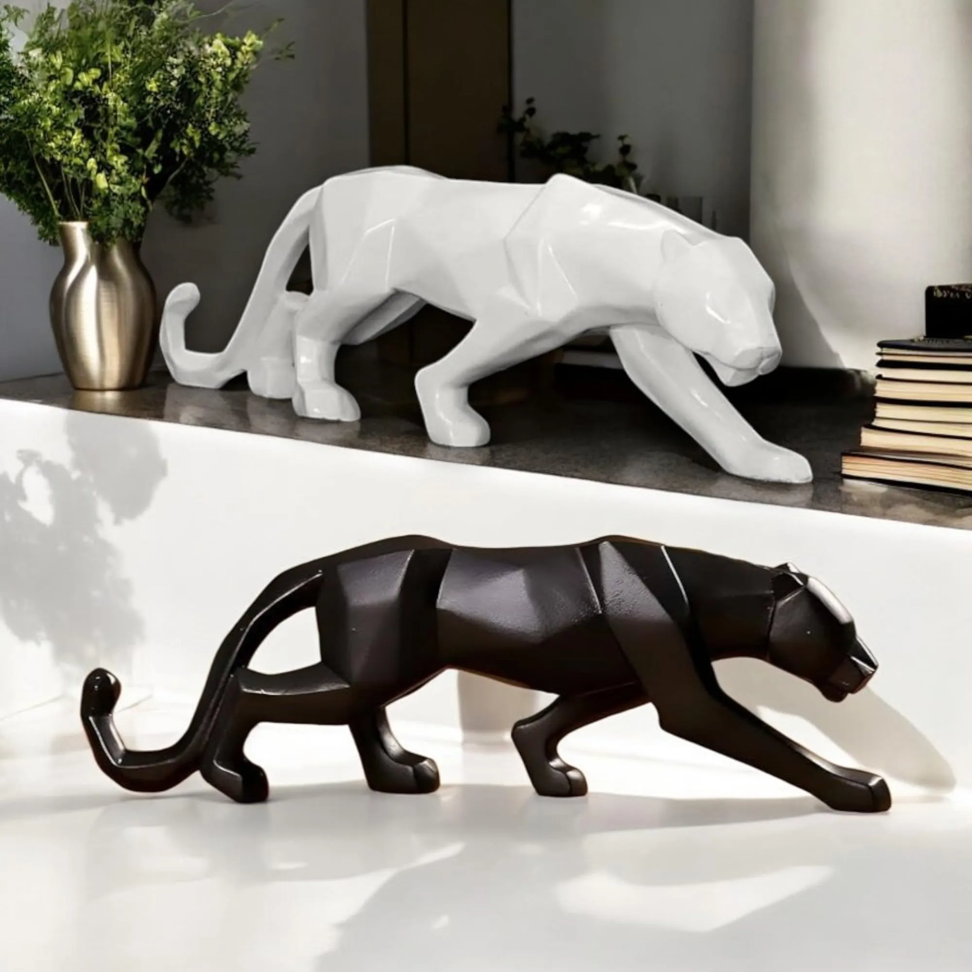 panther showpiece set black white 26.6cm Black and White Panther Showpiece Set of 2 – 26.6 cm Polyresin Animal Statues