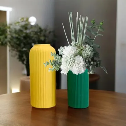 Ribbed Ceramic Vase Set of 2 – front view
