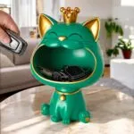 Premium Cat Showpiece Resin Figurine with Storage Organizer Tray – side angle