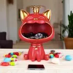 Red Cat Showpiece with Storage Tray – 28 cm Premium Resin Figurine