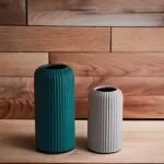 Ribbed Ceramic Vase Set of 2 – side angle