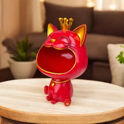 Premium Cat Showpiece Resin Figurine with Storage Organizer Tray – front view