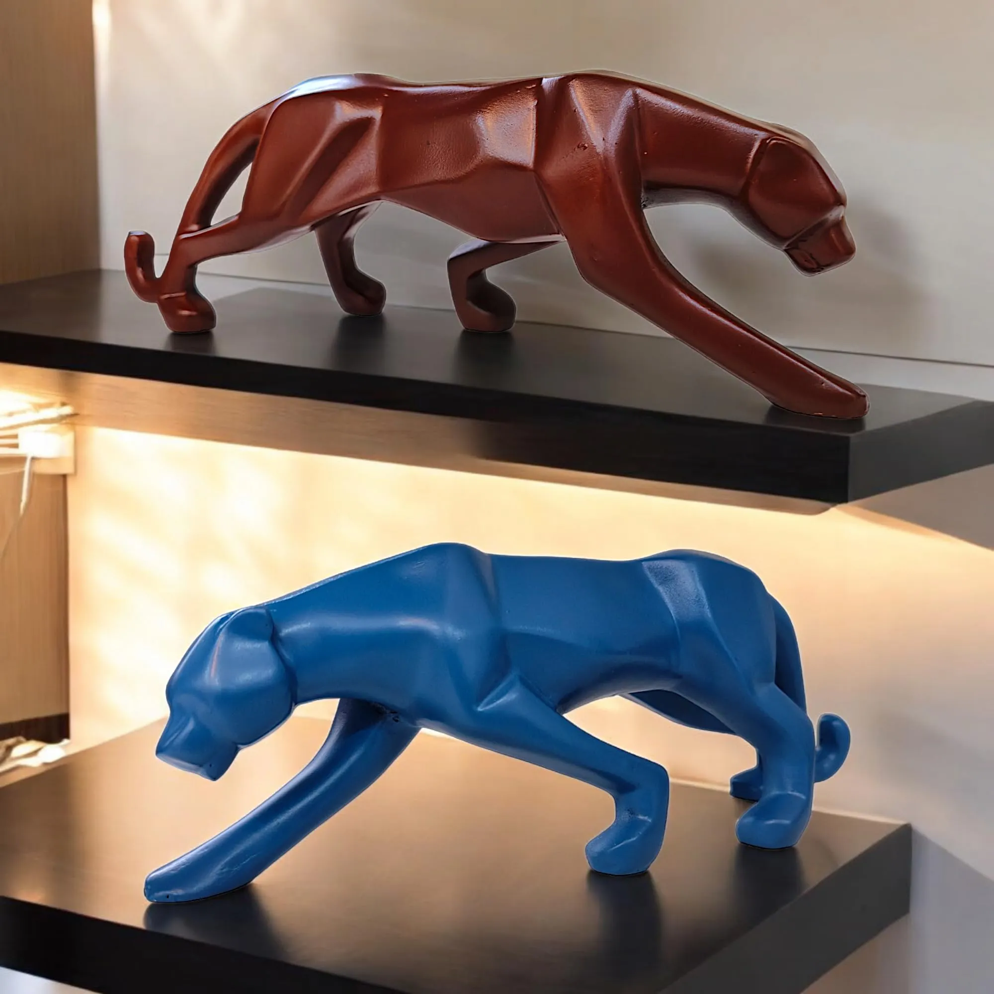 panther showpiece set blue maroon 26.6cm Blue and Maroon Panther Showpiece Set of 2 – 26.6 cm Polyresin Animal Statues