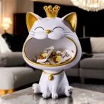Premium Cat Showpiece Resin Figurine with Storage Organizer Tray – side angle