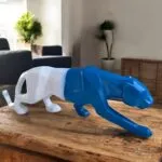 Premium Panther Showpiece 40.6 cm Glossy Polyresin Decorative Figurine Home Decor Living Room Blue White – front view