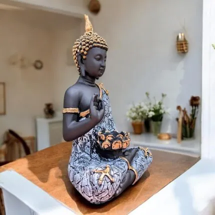 Premium Meditating Buddha Statue with Tealight Candle Holder – front view