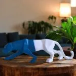 Blue White Panther Showpiece – 40.6 cm Glossy Polyresin Figurine for Home Decor
