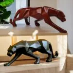 Black and Maroon Panther Showpiece Set of 2 – 26.6 cm Polyresin Animal Statues