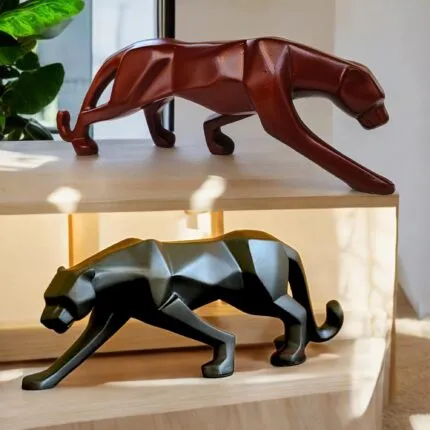 Black and Maroon Panther Showpiece Set of 2 – 26.6 cm Polyresin Animal Statues