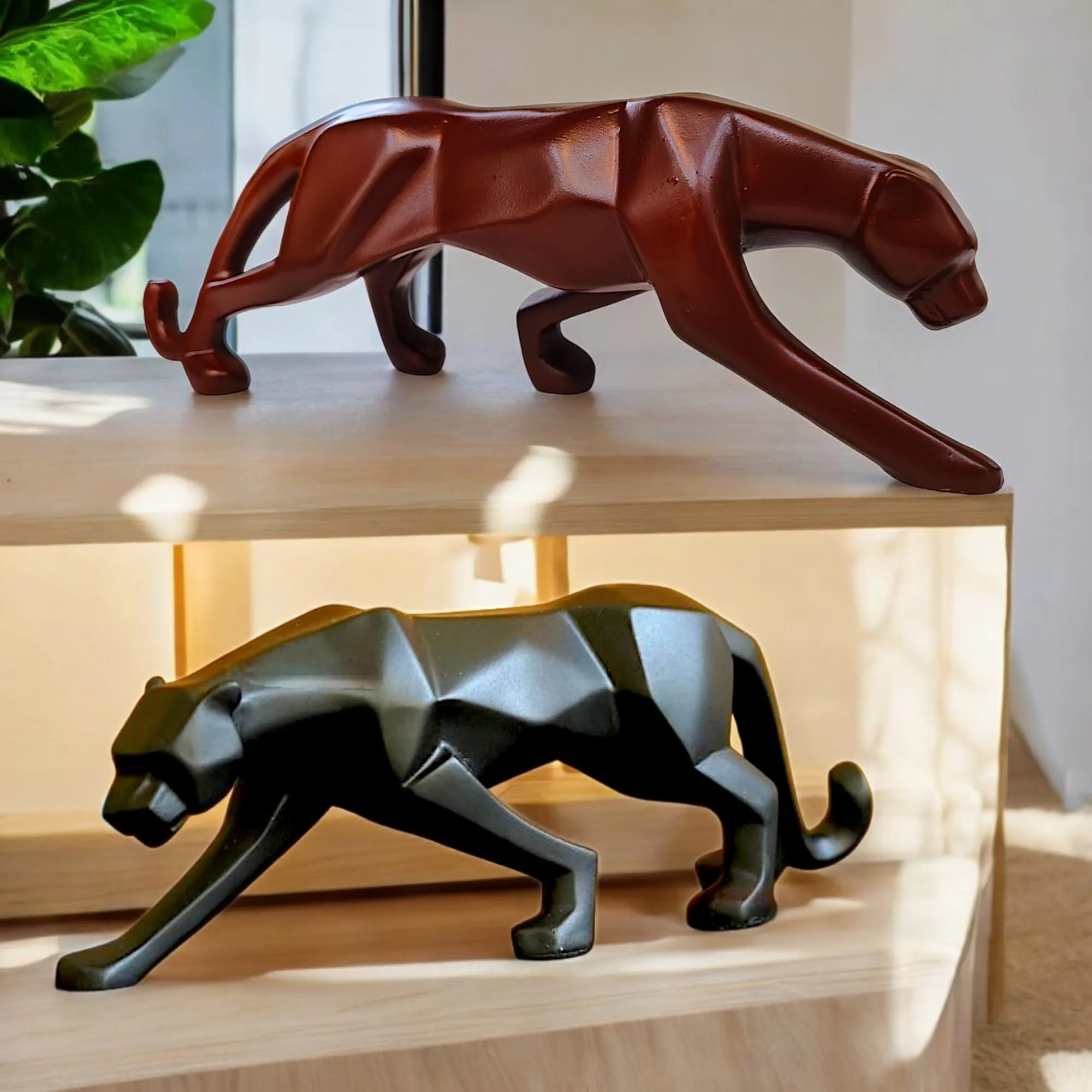 panther showpiece set black maroon 26.6cm Black and Maroon Panther Showpiece Set of 2 – 26.6 cm Polyresin Animal Statues