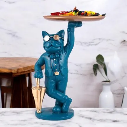 Blue Dog Showpiece with Storage Tray – 26.7 cm Polyresin Figurine