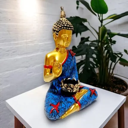 Premium Meditating Buddha Statue with Tealight Candle Holder – front view