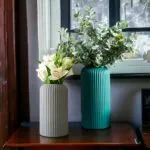 Ribbed Ceramic Vase Set of 2 – front view