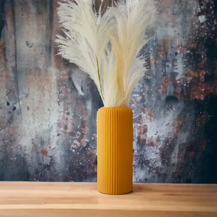 Ribbed Ceramic Flower Vase – front view