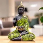 Black Green Buddha Statue with Tealight Candle Holder – 28 cm Showpiece