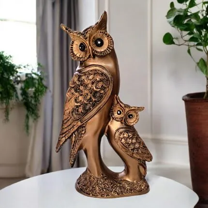 Antique Brown Owl Showpiece – 30.5 cm Premium Vastu Statue for Home Decor