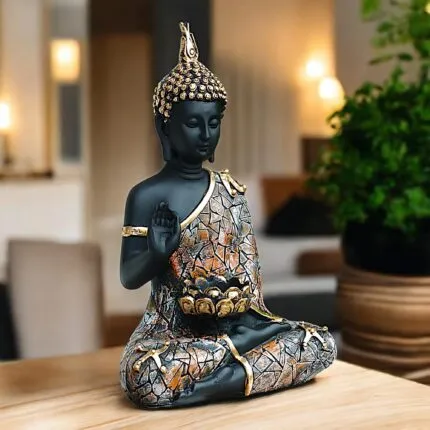 Premium Meditating Buddha Statue with Tealight Candle Holder – front view