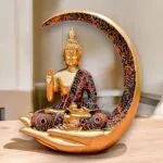 Gold Multicolor Moon Buddha Showpiece – 23 cm Meditating Buddha for Home Decor