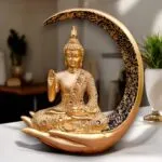 Gold Moon Buddha Showpiece – 23 cm Meditating Buddha for Home Decor