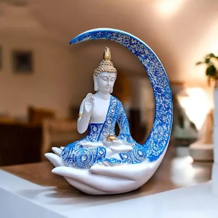 Premium Meditating Moon Buddha Showpiece for Home Decor and Gifting – front view