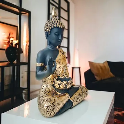 Premium Meditating Buddha Statue with Tealight Candle Holder – front view