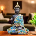 Black Multicolor Buddha Statue with Tealight Candle Holder – 28 cm Showpiece