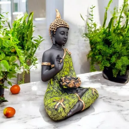 Premium Meditating Buddha Statue with Tealight Candle Holder – front view