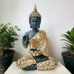 Black Gold Buddha Statue with Tealight Candle Holder – 28 cm Meditating Showpiece