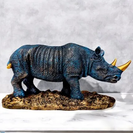 Premium Antique Rustic Golden Rhino Showpiece – front view
