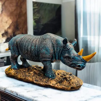 Antique Rustic Golden Rhino Showpiece – 11 Inch Premium Statue for Home Decor