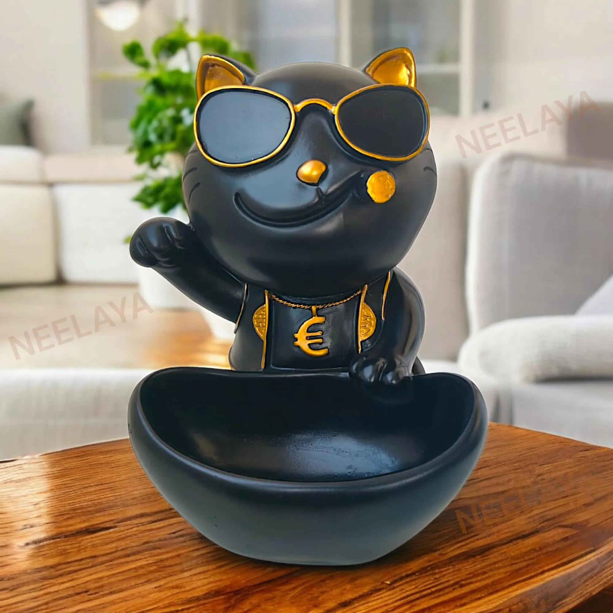 dog showpiece storage tray black 26.7cm mottu Black Dog Showpiece with Sunglasses and Storage Tray – Mottu 26.7 cm Polyresin