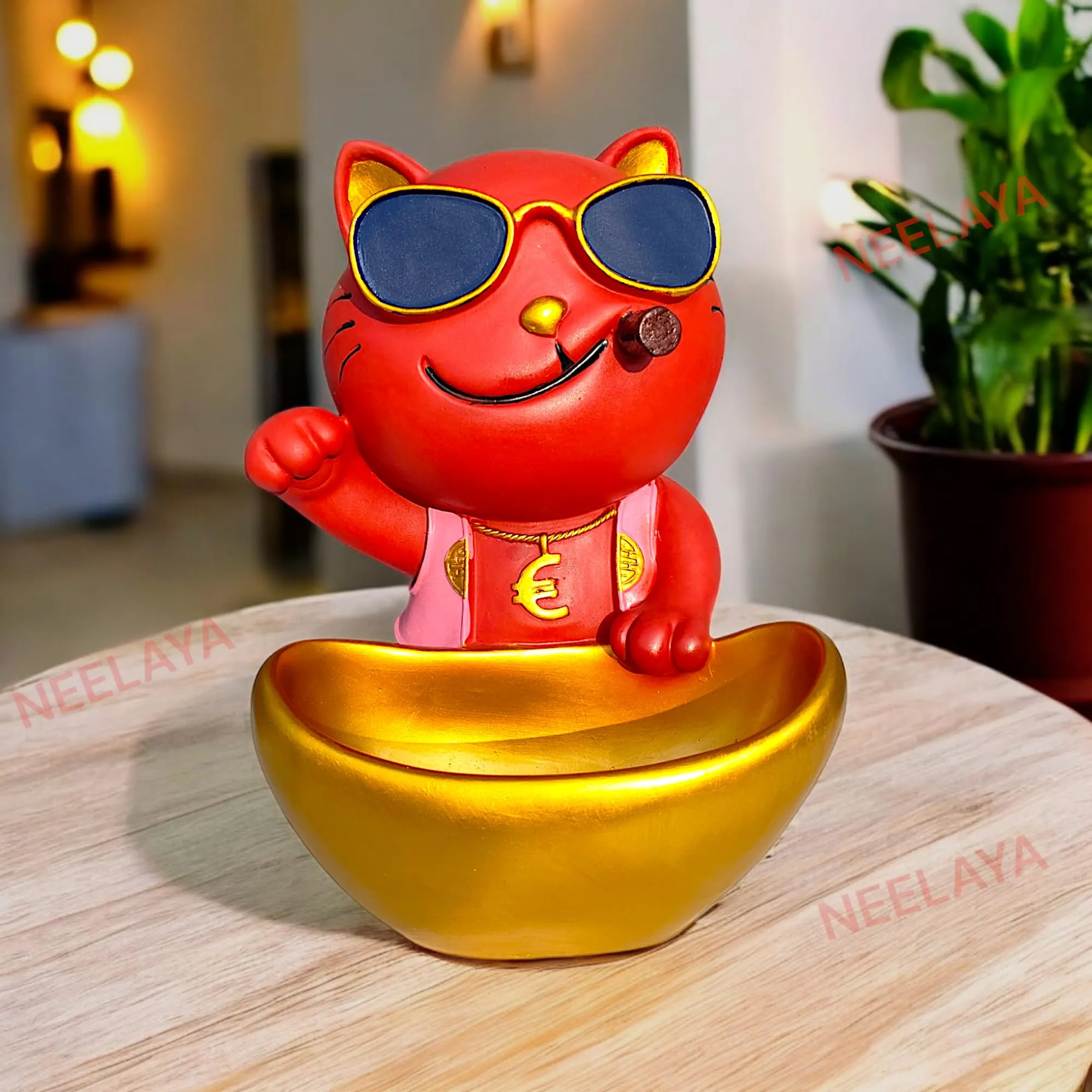 dog showpiece storage tray red 26.7cm Red Dog Showpiece with Sunglasses and Storage Tray – Mottu 26.7 cm Polyresin