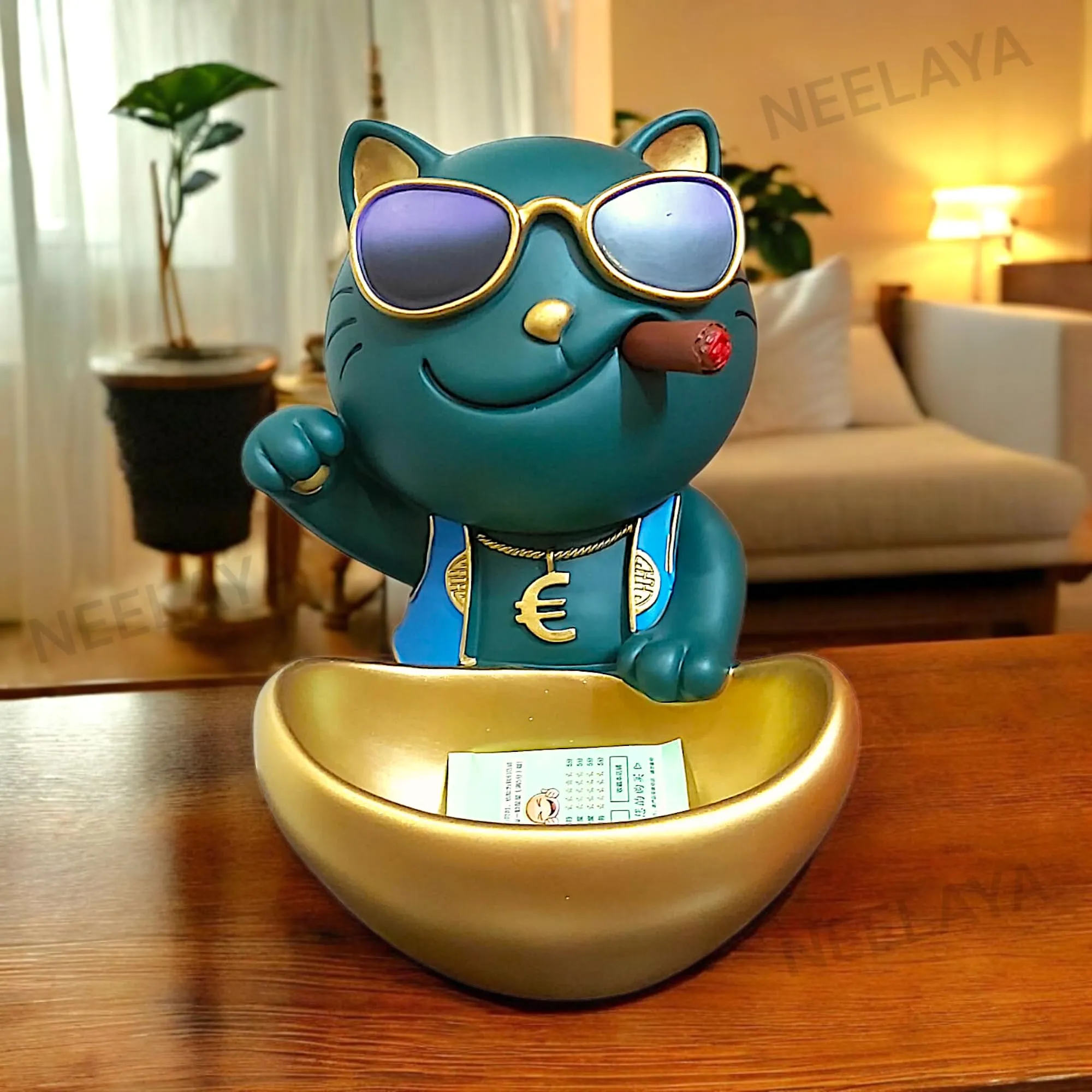 dog showpiece storage tray green 26.7cm Green Dog Showpiece with Sunglasses and Storage Tray – Mottu 26.7 cm Polyresin