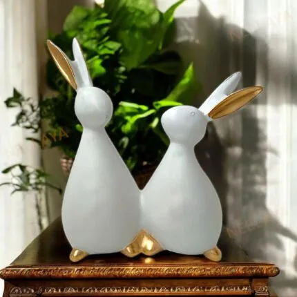 White Rabbit Couple Showpiece – 20.3 cm Premium Polyresin Bunny Figurine
