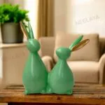 Olive Green Rabbit Couple Showpiece – 20.3 cm Premium Polyresin Bunny Figurine