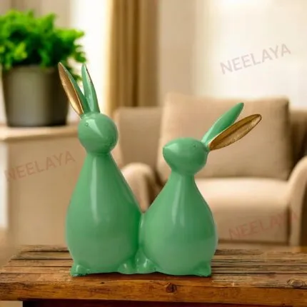 Olive Green Rabbit Couple Showpiece – 20.3 cm Premium Polyresin Bunny Figurine