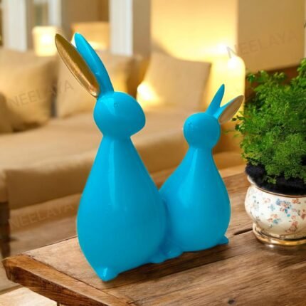 bunny couple polyresin figurine blue