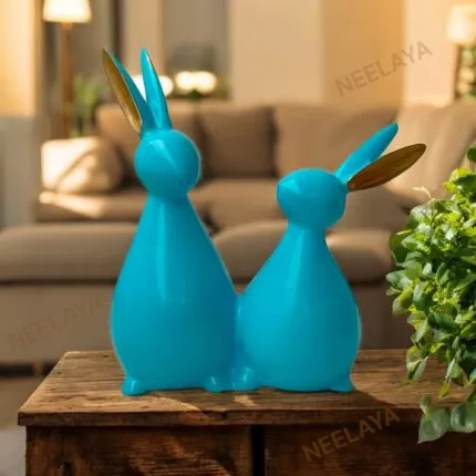 Blue Rabbit Couple Showpiece – 20.3 cm Premium Polyresin Bunny Figurine