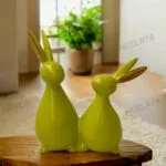 Lime Green Rabbit Couple Showpiece – 20.3 cm Premium Polyresin Bunny Figurine