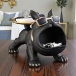 Black Bulldog Showpiece with Storage Tray – 25 cm Polyresin Dog Figurine