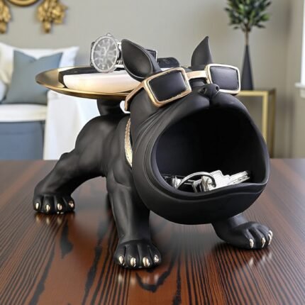bulldog showpiece with storage tray black 25cm