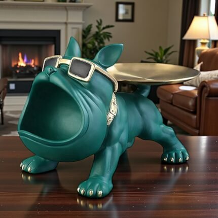 green bulldog dog figurine organizer
