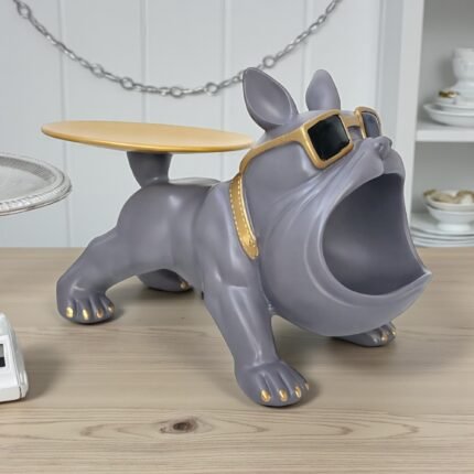 grey bulldog dog figurine organizer
