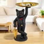 Black Dog Showpiece with Storage Tray – 26.7 cm Polyresin Figurine