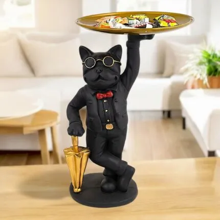 Black Dog Showpiece with Storage Tray – 26.7 cm Polyresin Figurine