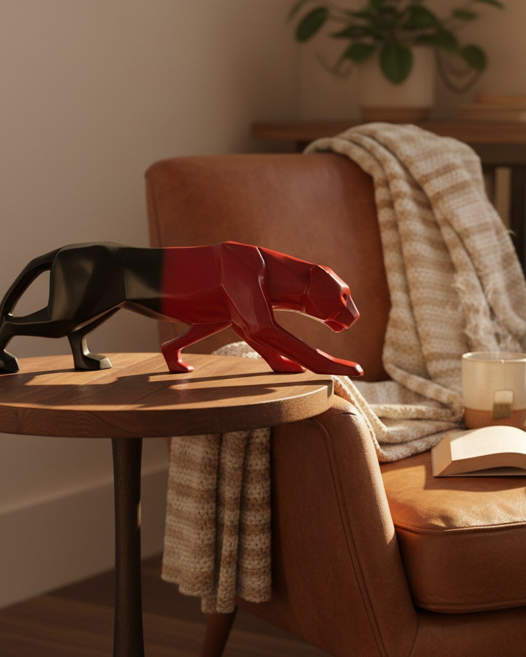 Premium Panther Showpiece 40.6 cm Glossy Polyresin Decorative Figurine Home Decor Living Room Red Blue — Cozy Bedroom
